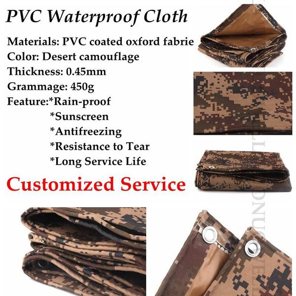 

shade customize size 0.45mm pvc coated oxford fabrie tarpaulin rainproof desert camouflage double sided waterproof truck car cover
