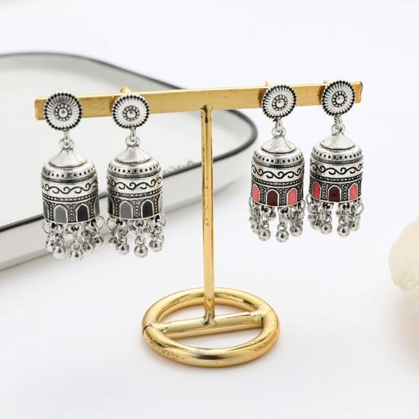 

dangle & chandelier womens bollywood boho bells jhumka earrings ethnic retro oxidized silver color tassel carved for women