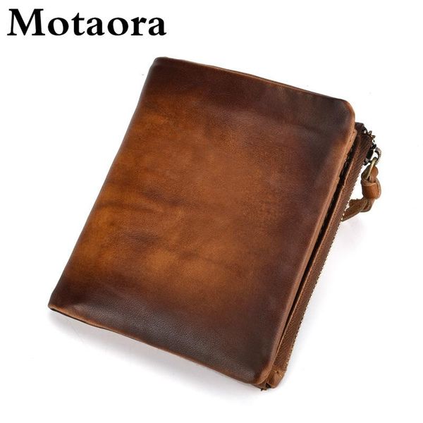 

motaora vintage wallet genuine leather men's wallets multifunction zipper purses men solid color coin short male, Red;black