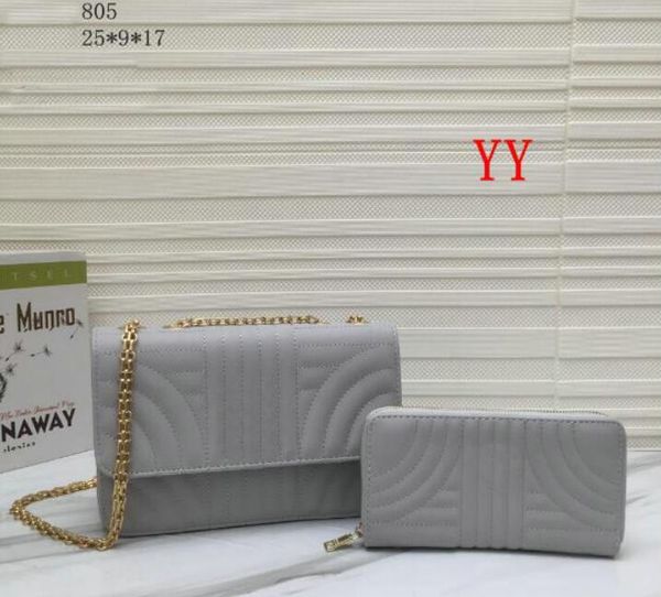 

fashion 2pcs/set women shoulder bag pu leather gold chain bag crossbody messenger bag female handbag wallet purse m2568