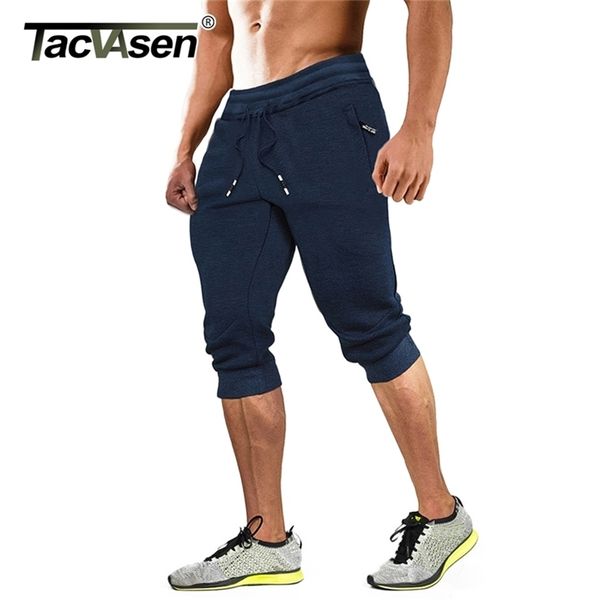 

tacvasen 3/4 cotton pants men's joggers gym workout running casual below knee shorts tapered sports sweatpants 210806, White;black