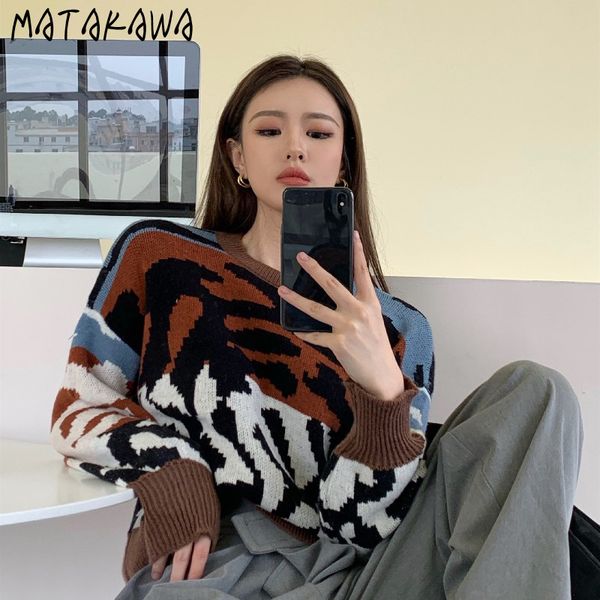 

matakawa fashion striped woman sweaters fall/winter retro loose long-sleeved casual bottoming sweater women 210513, White;black