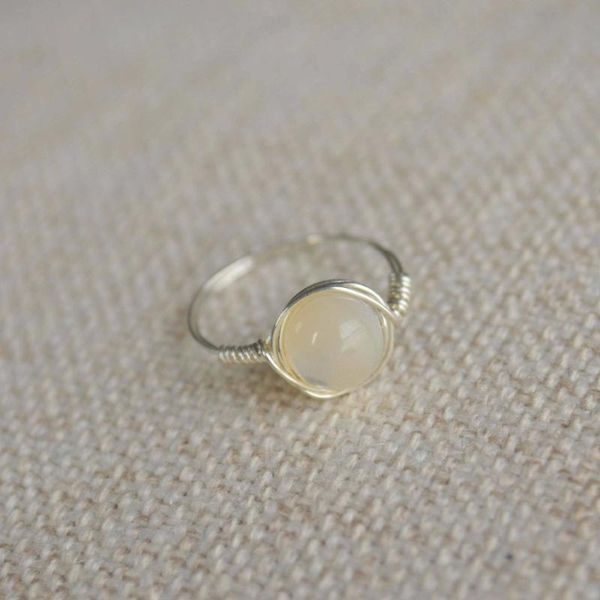 

wedding rings shell bead natural stone birthstone solitaire wire wrapped for women jewelry boho, Slivery;golden