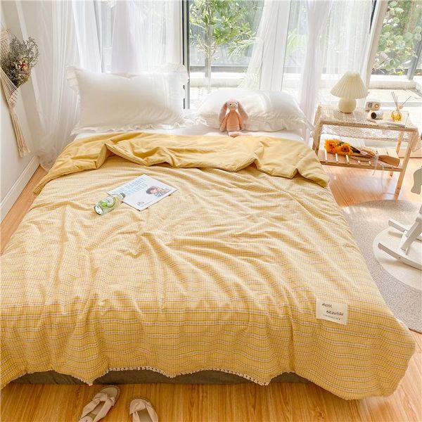 

yellow yarn-dyed small jacquard summer quilt students adults sleeping air conditioned comforter washable cotton duvet only comforters & sets