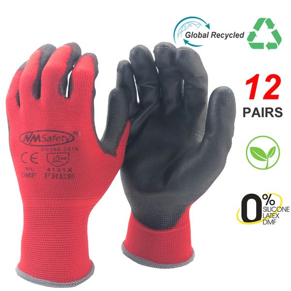 

24pieces/12pairs professional working protective gloves men construction women garden red nylon running glove