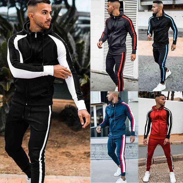 

2021 autumn new men's leisure sports youth korean fashion trend hooded contrast color baseball suit, Black