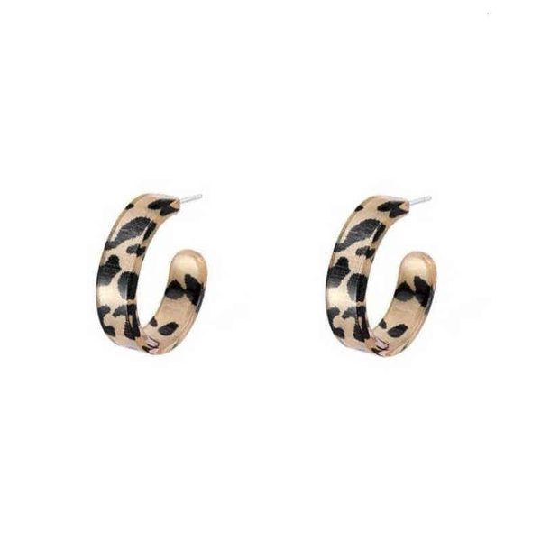 

s925 sier needle ~ resin geometric leopard earrings net red street circle earrings female, Golden