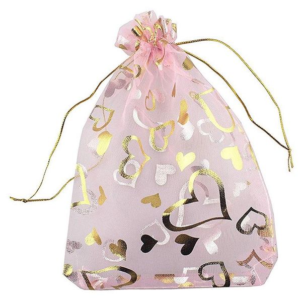 

gift wrap 100 pcs 9x12cm heart printed pink organza bags jewelry pouch drawstring pouches wedding favors candy