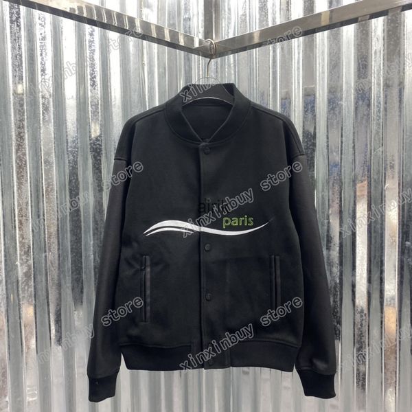 

men's jackets man women designers jackets baseball jacquard sea wave clothes stand collar coats outerwear hooded clothing cotton black, Black;brown