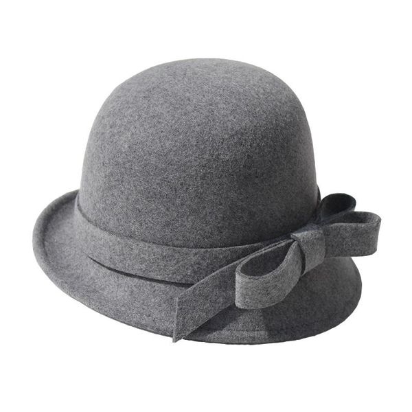 

stingy brim hats women party formal fedora lady winter felt cloche hat fashion asymmetric bowknot 100% wool, Blue;gray