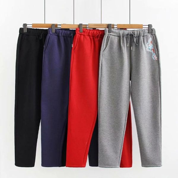

women's pants & capris t55 autumn winter casual trousers 4xl plus size women clothing fashion loose chinese style fleeces sweatpants 61, Black;white