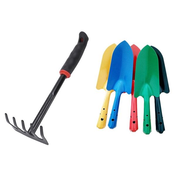 

craft tools nonslip handle head lawn garden rake hand tool 12.1 inch with 5pcs gardening plant set yard flower