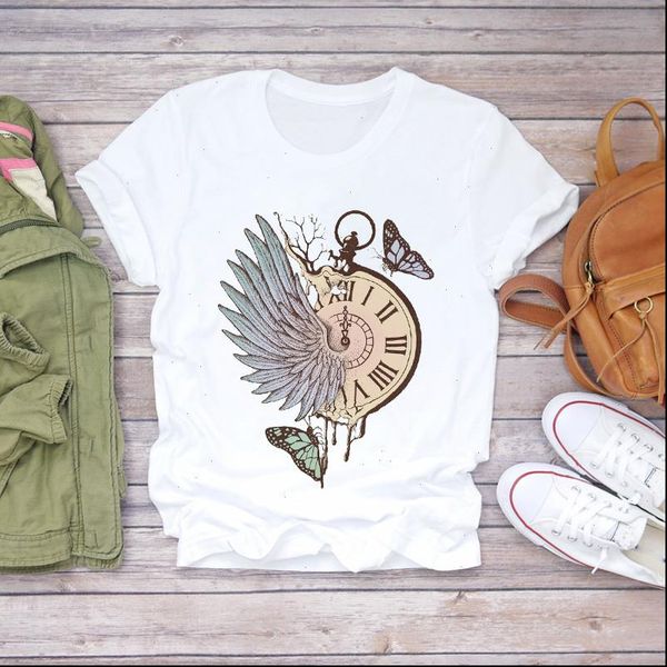 

clothing vintage butterfly printing plant women 90s print graphic tee, White