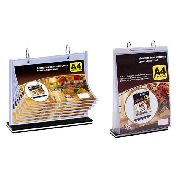 

2x a4 multi-page flip display card label stand detachable business menu holder frames