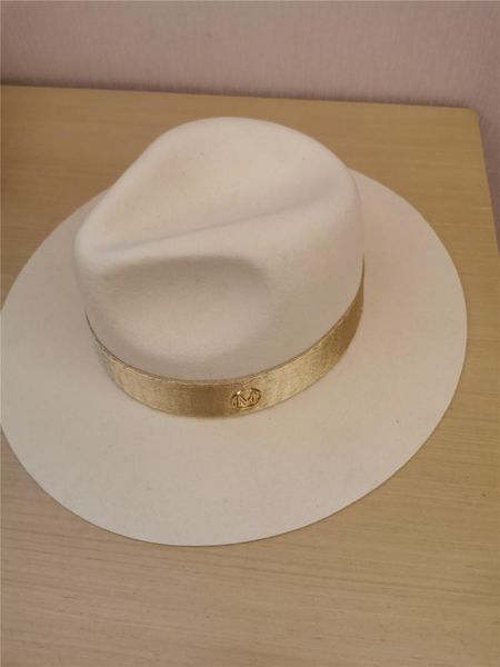 

stingy brim hats 202106-milk white wool gold ribbon holiday lady fedoras cap women leisure panama jazz hat, Blue;gray