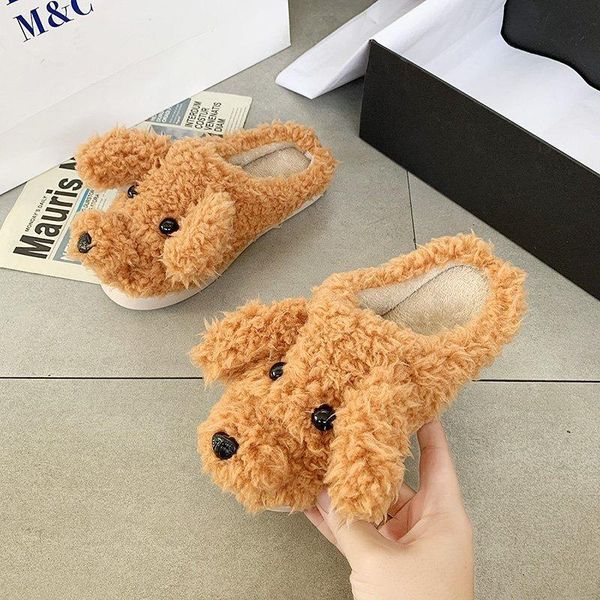 

winter solid flock house women cotton slippers bedroom cartoon dog memory foam shoes warm plush indoor ladies slipper, Black