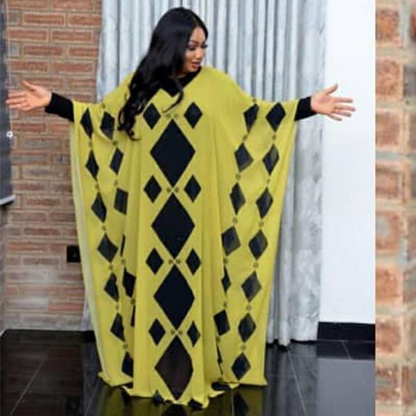 

ethnic clothing african dresses for women 2021 loose o-neck bat sleeve robe muslim style geometry print fashion female maxi dre, Red