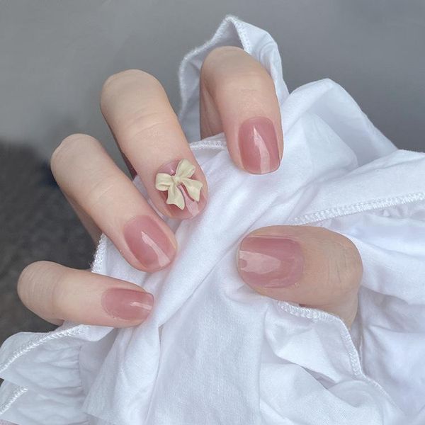 

false nails 2021 24pcs bow pink nail patch glue type removable short paragraph fashion manicure save time ey669, Red;gold