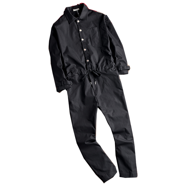 

men's pants long-sleeved lapel jumpsuit casual hip-hop overalls loose streetwear green black straight-leg