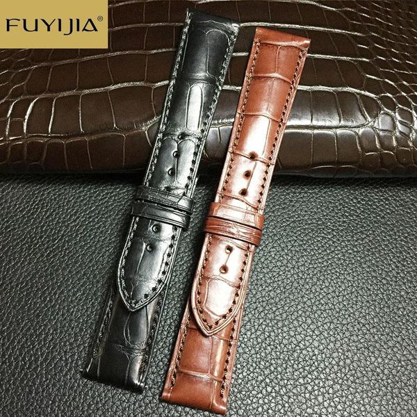 

watch bands fuyijia men watchbands crocodile band 18mm 19mm 20mm 22mm custom brand strap genuine alligator leather belt waterproof, Black;brown