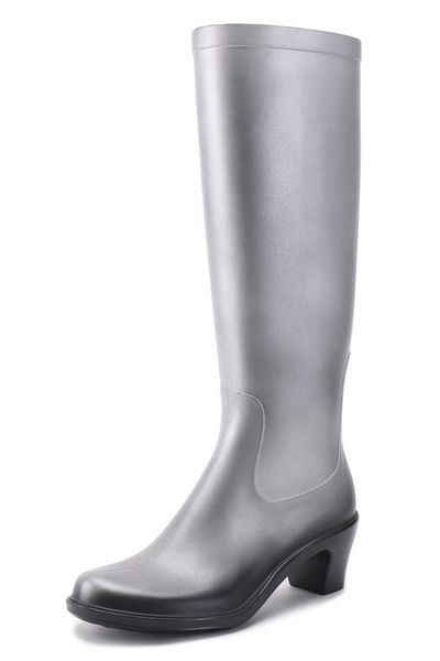

boots 05-210tongpu high heel women's tall rain with metal silver effect, Black