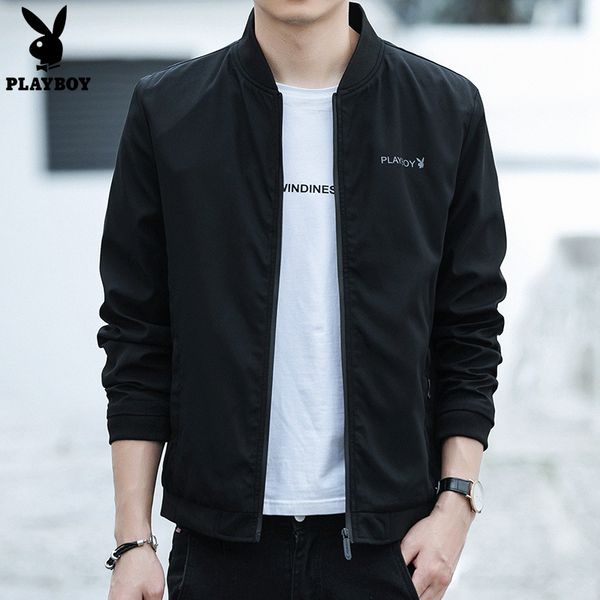 

Jacket men's 2021 spring casual jacket trend baseball collar slim fit wear, Black;brown