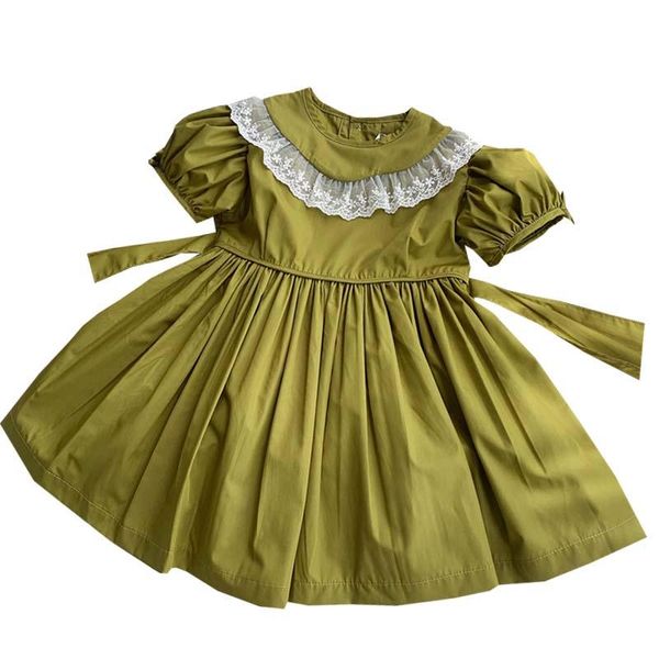 

girl's dresses baby girl french style vintage lace stitching princess dress kids puff sleeve cute sweet birthday party, Red;yellow