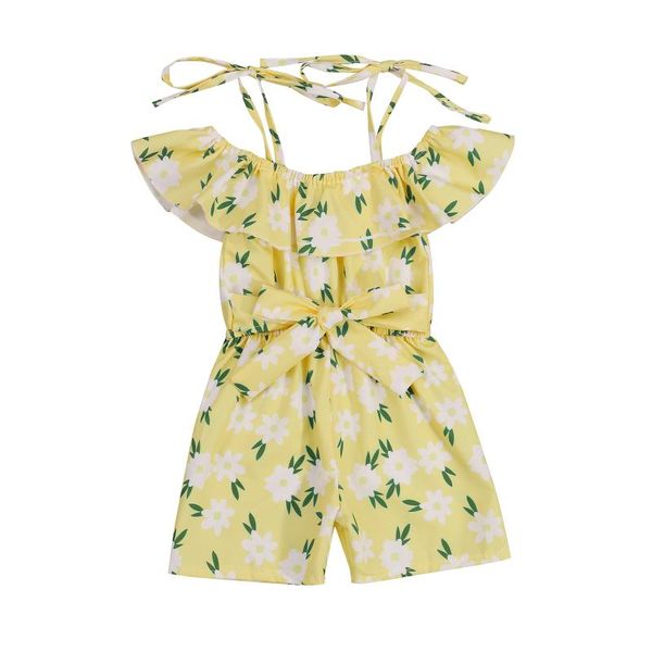 

jumpsuits 2021 0-5y boho kids baby girl jumpsuit summer floral print off shoulder ruffle short sleeve bow tunic romper wide leg pants, Blue