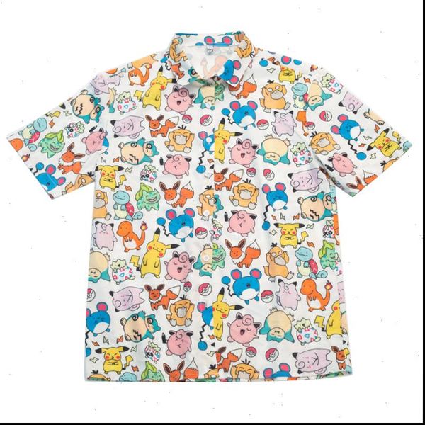 

summer design oversized harajuku womens blouses bf style cute chiffon cartoon printed short sleeve shirt for men, White