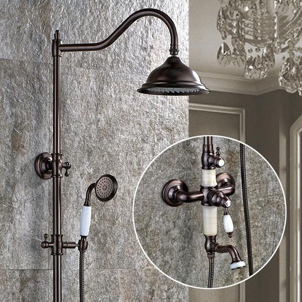 

oil rubbed bronze shower faucet height, bathroom wall mount set head, vintage rain mixer tap sets