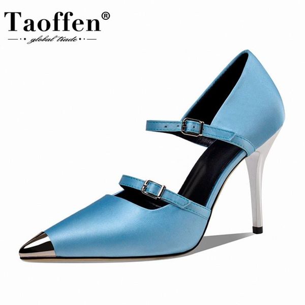 

dress shoes taoffen women pumps real leather thin high heels patchwork pointed toe buckle party ladies footwear size 33-43, Black