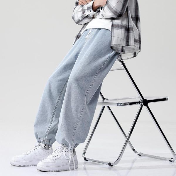 

streetwear hip hop jeans men's cargo pants elastic harun joggers autumn and spring harajuku denim, Blue