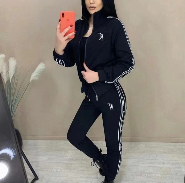 

2021 women's new stand collar zipper coat harlan pants set 8tnl, Gray