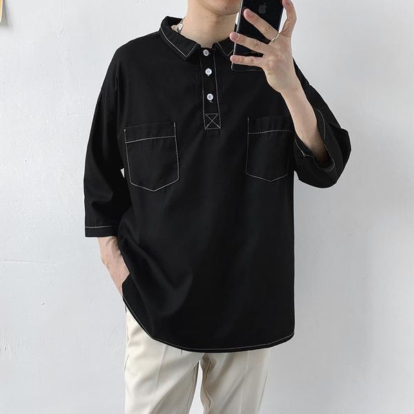 

men's t-shirts brief casual korean style men t shirt short sleeve turn down collar summer side slit 2021 harajuku fashion vintage cloth, White;black