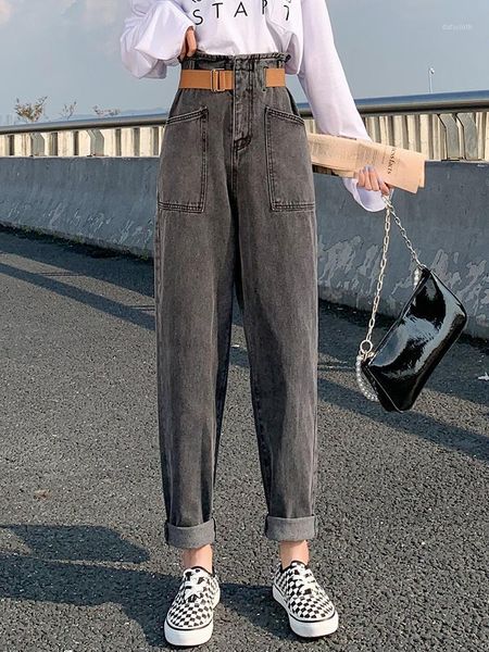 

women's jeans daddy for women spring and autumn 2021 high waist large size plump girls straight loose tappered harem pants trendy, Blue