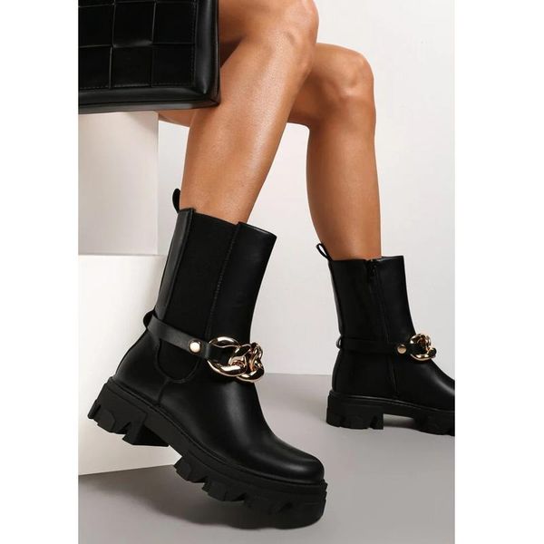 

boots 2021 handmade fashion woman solid color chain decoration women's shoes plus size, Black