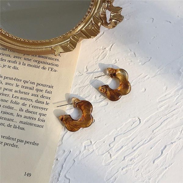 

stud aomu trendy vintage brown white acrylic flower earrings simple temperament transparent cute for women jewelry, Golden;silver