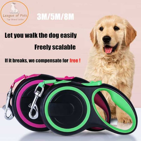 

dog collars & leashes 8m durable nylon leash long pet retractable lead automatic for large dogs extending big walking running leads rope