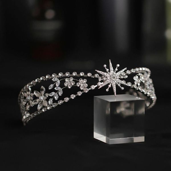 

hair clips & barrettes crystal zircon bridal accessories luxury shiny wedding crowns for brides sun god star shape headdress fashion jewelry, Golden;silver