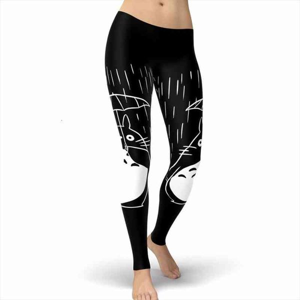 

arrival the rainy day my neighbor totoro women leggings cartoon kawaii leggins printed legging for woman pants, Black