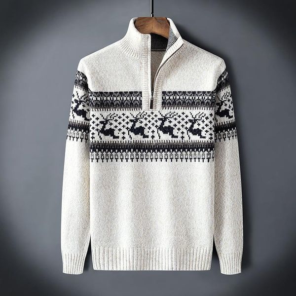 

men's sweaters men autumn jacquard half zip sweater cardigan jacket winter long sleeve mock neck pullover, White;black