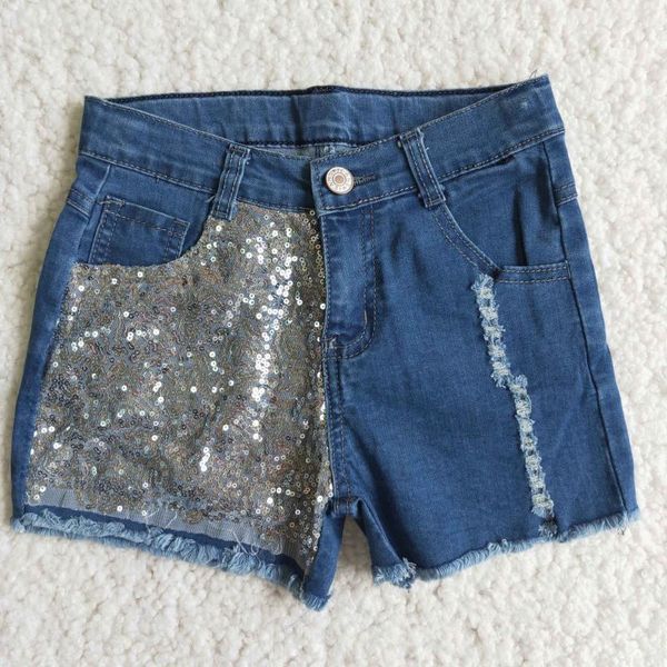 

jeans summer rts baby girl sequins ripped blue denim shorts zipper button design selling children boutique