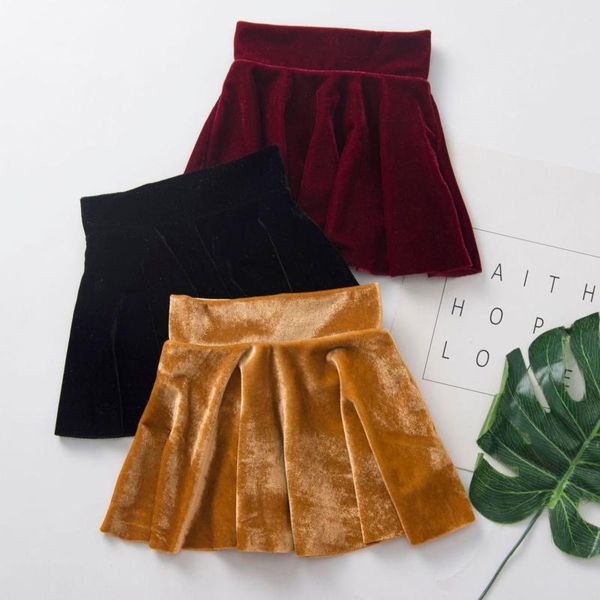 

infant baby girl half high-waist skirt velvet solid color fashion pleated princess warm skirts infantil menina, Blue
