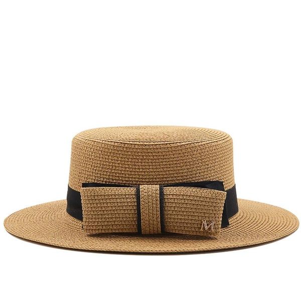 

wide brim hats simple summer sun women's straw hat girl bow bow-tie casual ladies flat upper female bone, Blue;gray
