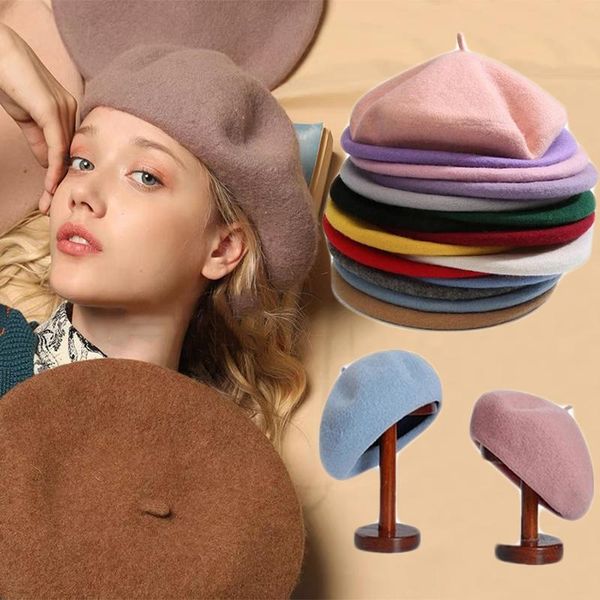 

berets fashion women wool french artist beret solid color winter hats female bonnet caps all matched warm walking, Blue;gray
