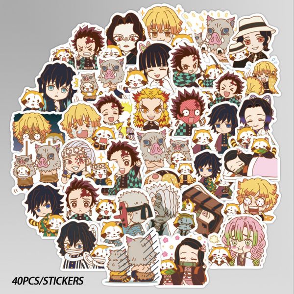 

40 pcs anime demon slayer graffiti waterproof skateboard travel suitcase phone lapluggage stickers cute kids girl toys