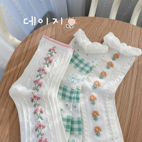 

socks hosiery spring and summer lace bubble mouth flower white socks, Black;white