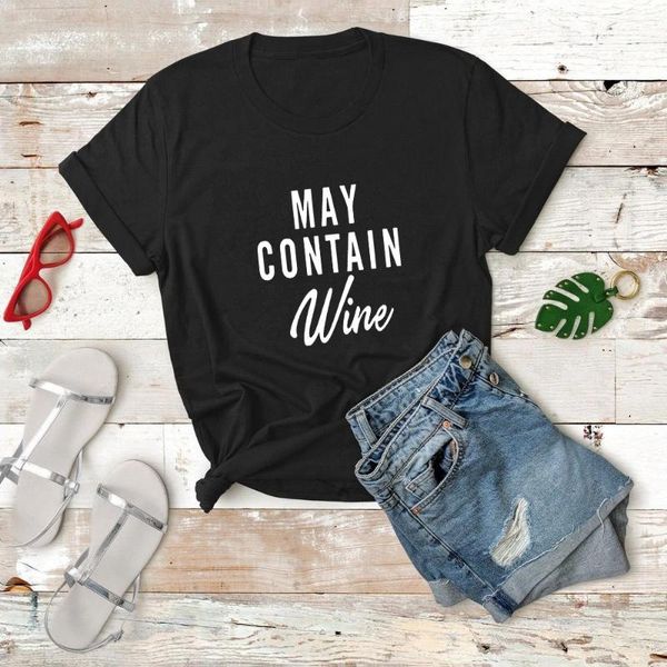 

women's t-shirt funny drinking shirt casual short sleeve graphic tees may contain wine t alcohol shirts womens letter print, White