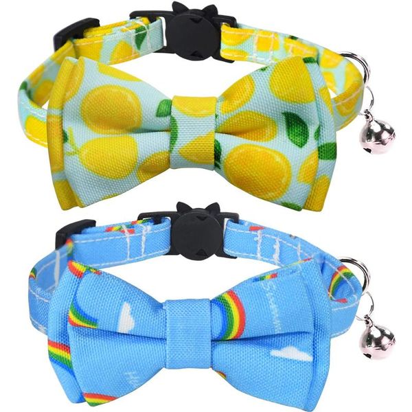 

cat collars & leads breakaway collar with bell 2 pack safety buckle bowtie adjustable from 8"-12" cute fruit patterns