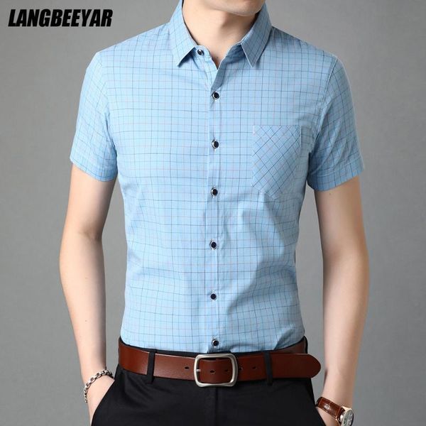 

brand slim fit mens korean shirt plaid short sleeve plain casual checkered fashion men clothes summer outfits men's shirts, White;black